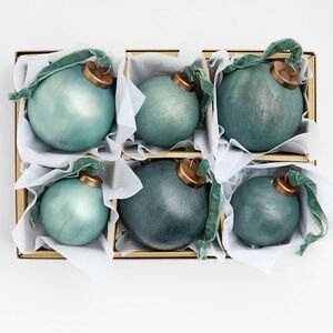 New! Crate&Barrel Verdigris Glass Holiday Ornament Set of 6